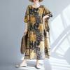 Dimanaf 2025 New Plus Size Summer Dress Women Vintage Printing Loose Casual Dress Soft Linen Long Dress Maxi
