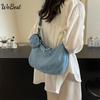 Джинсовая сумка-пельмень женская новая простая однотонная дамская на плечо через плечо повседневная легкая сумка для девушки