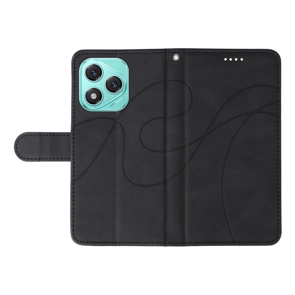 For Honor 400 Lite Wallet Case Leather Phone Cover Stand with Curved Line Design