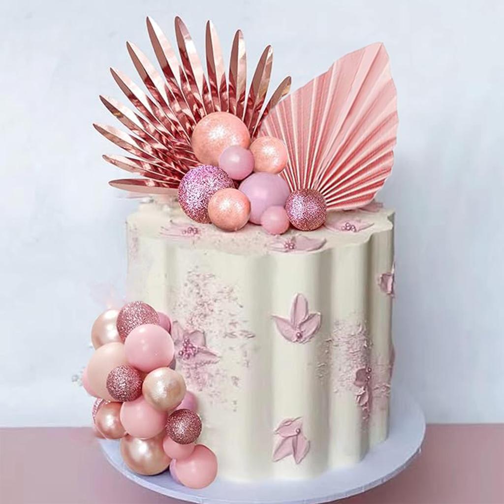 33PCS Balls Cake Toppers Palm Leaves Cake Decorations for Birthday Wedding Baby Shower Party Supplies Mother's Day