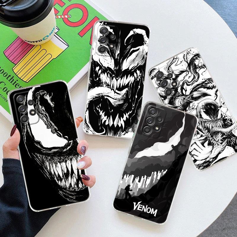 Прозрачный чехол Marvel Venom Black Art для Samsung Galaxy A57 A37 A56 5G A36 Чехлы A55 A54 A35 A26 A07 A17 A16 A06 A36 A15 Мягкая накладка