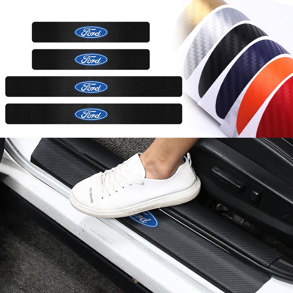 4Pcs Car Door Sill Carbon Fiber Badge Protector Stickers for Ford Edge ST Kuga Mustang Shelby Fiesta Mondeo Fusion Escape Taurus AOQ1