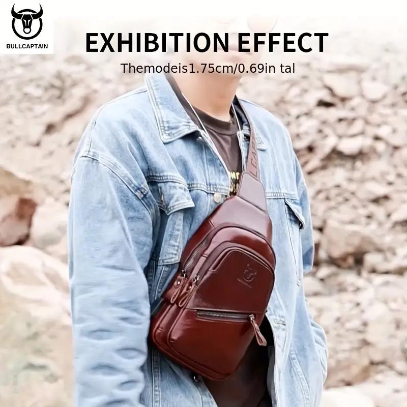 BULLCAPTAIN Мужская кожаная нагрудная сумка, многофункциональная сумка-мессенджер с USB-зарядкой большой емкости, модная повседневная сумка-мессенджер