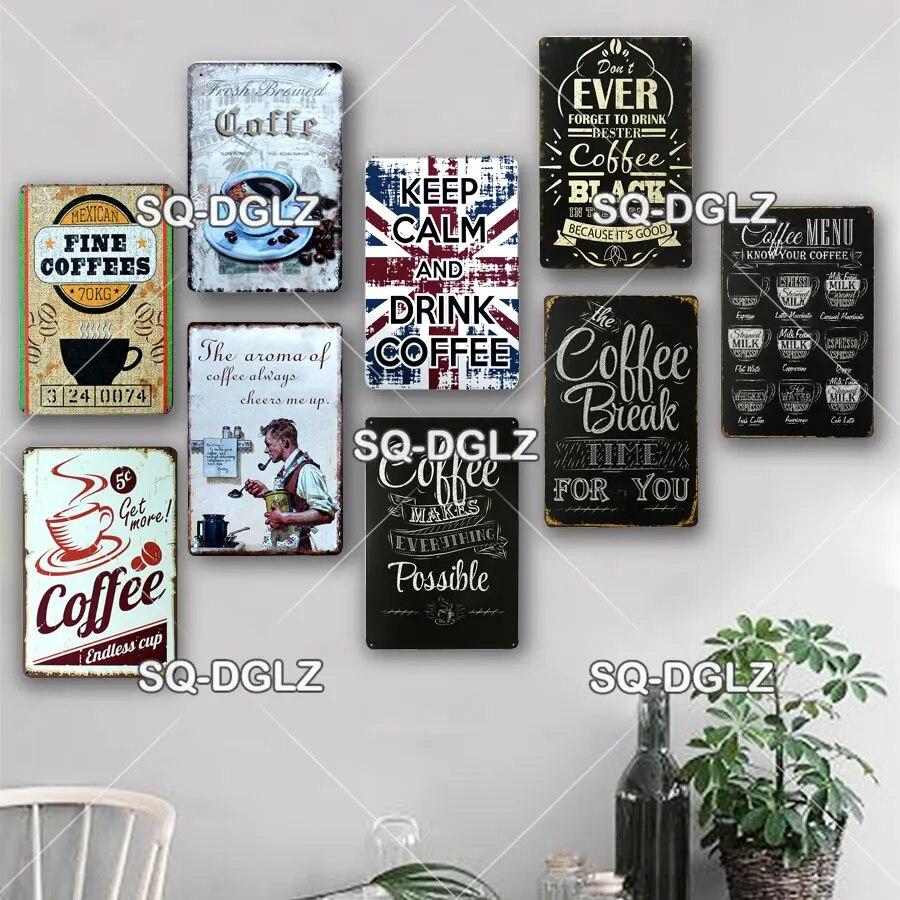 [SQ-DGLZ]COFFEE Menu Metal Sign Vintage Plaque Plate Decor For Pub Bar Wall Decor Break Coffee Tin Signs Retro Cafe Poster
