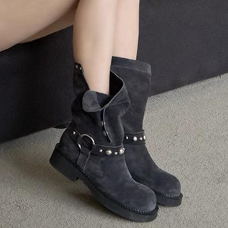 Fashion Shoes for Women 2024 Fashion Sleeve Women's Boots Winter Round Toe Suede Solid Middle Tube Chunky Heels Boots Botas De Mujer