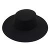 French Wide Brim Felt Hat Elegant Flat-top Cap New Women Flatcap  Women