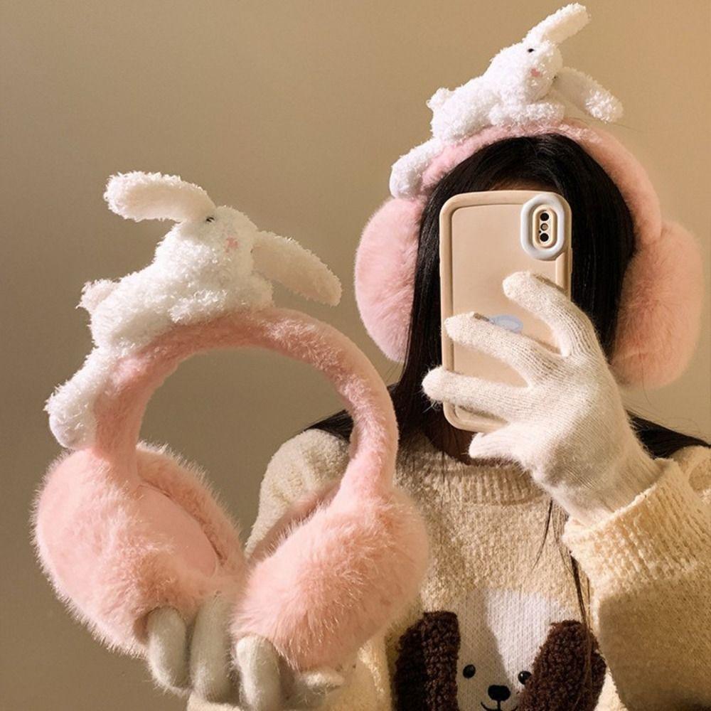 Foldable Rabbit Plush Earmuffs Portable Bunny Fluffy Earmuffs Winter Ear Covers For Women Ladies