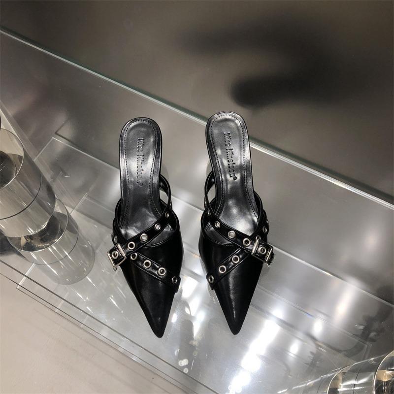2025 Новая женская обувь на каблуках с пряжкой и ремешком Дизайнерские полутапочки с острым носком Женские туфли-лодочки Женские свадебные туфли на высоком каблуке