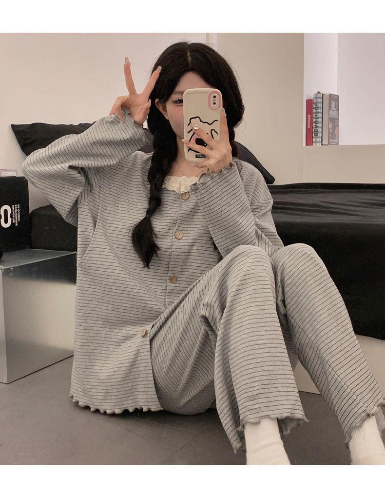 Хлопковая пижама для беременных на весну/осень - Одежда для кормления и послеродовая одежда для беременных женщин