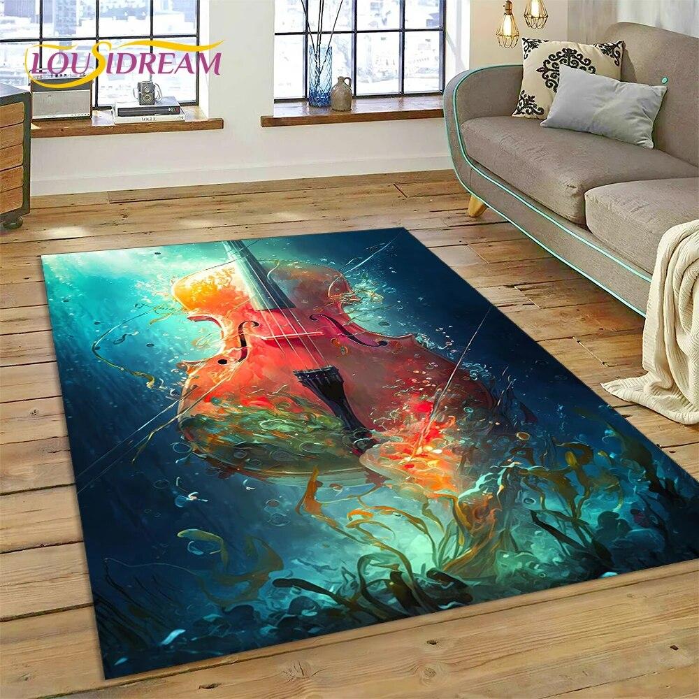 Violin Cello Dream Music Instrument Area Rug,Carpet Rug for Home Living Room Bedroom Sofa Doormat Decor,kids Non-slip Floor Mat