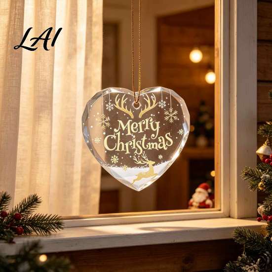 Festive Porch Hanging Ornaments Heart Shaped Christmas Ornaments Crystal Santa Winter Scene Ornament Transparent Clear Plastic for Tree Xmas Pendant