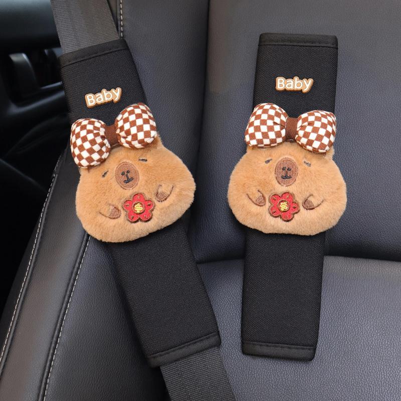 Four Season Universal Ice Silk Car Seatbelt Cover Cute Cartoon Capybara Safety Belt Harness Cushion Shoulder Pad for Car Truck