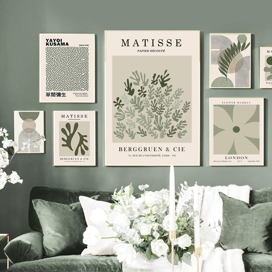 Matisse Green Leaf Coral Geometry Flower Market Posters And Prints Wall Art Canvas Painting For Living Room Decorative Pictures