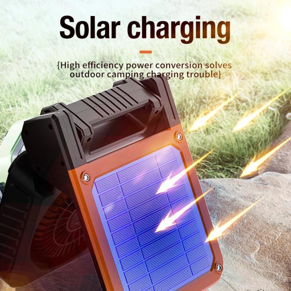 Портативный электрический вентилятор Solar 20000 мАч со светодиодной подсветкой для палаток, крючки для кемпинга в автомобиле и зарядка через USB и от солнечной энергии для походов, рыбалки, пи