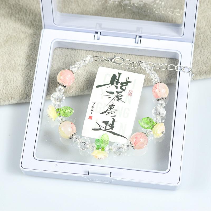 Ancient-style butterfly memory circle bracelet - girl's lustrous colored bead string necklace