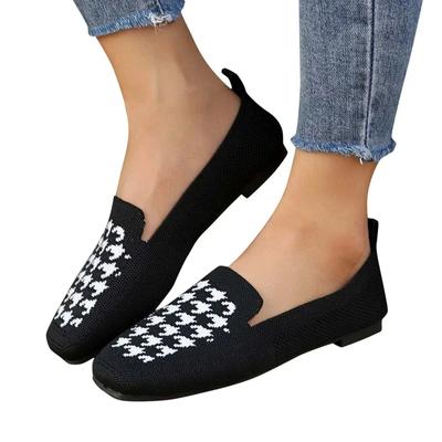 Женская повседневная трикотажная обувь с квадратным носком и плоской подошвой, мягкая и легкая, большого размера, повседневная обувь, сандалии на платформе