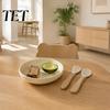 Training Cutlery for Infants Baby Led Weaning Spoon And Fork Set, Soft Silicone Utensils Feeding with Wooden Handles, Toddler Self-Feeding Tableware,