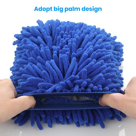 1 Pair Chenille Microfiber Car Wash Mitt Scratch Lint Free Double-sided Cleaning Strong Water Absorption Thickened Car Wash Gloves