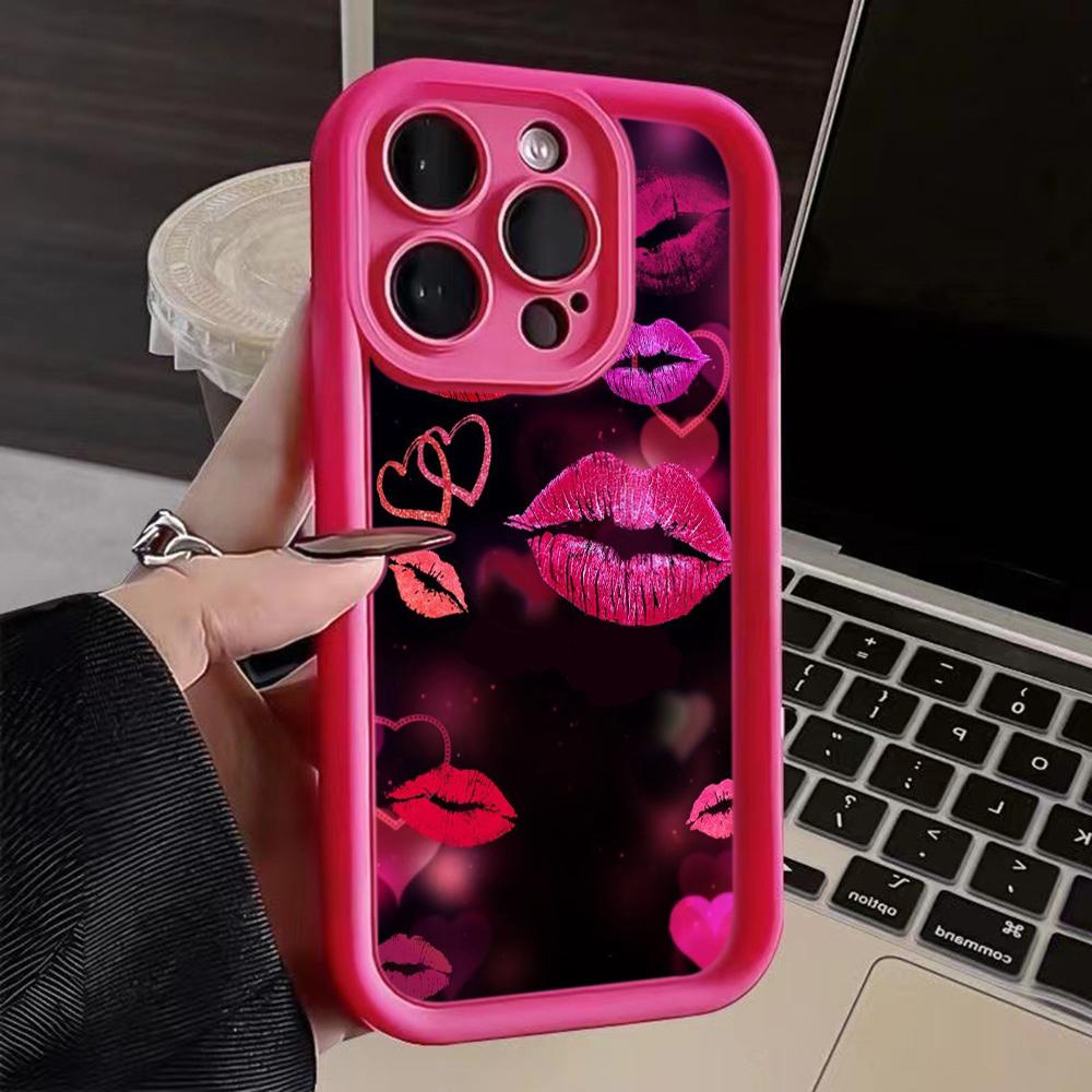 LZ23 Lips Kiss Heart Design Art Silicone Phone Case for iPhone 11 13 14 15 16 Pro Max 7 8 16 Plus 12 Mini XS Max XR Shockproof Back Cover