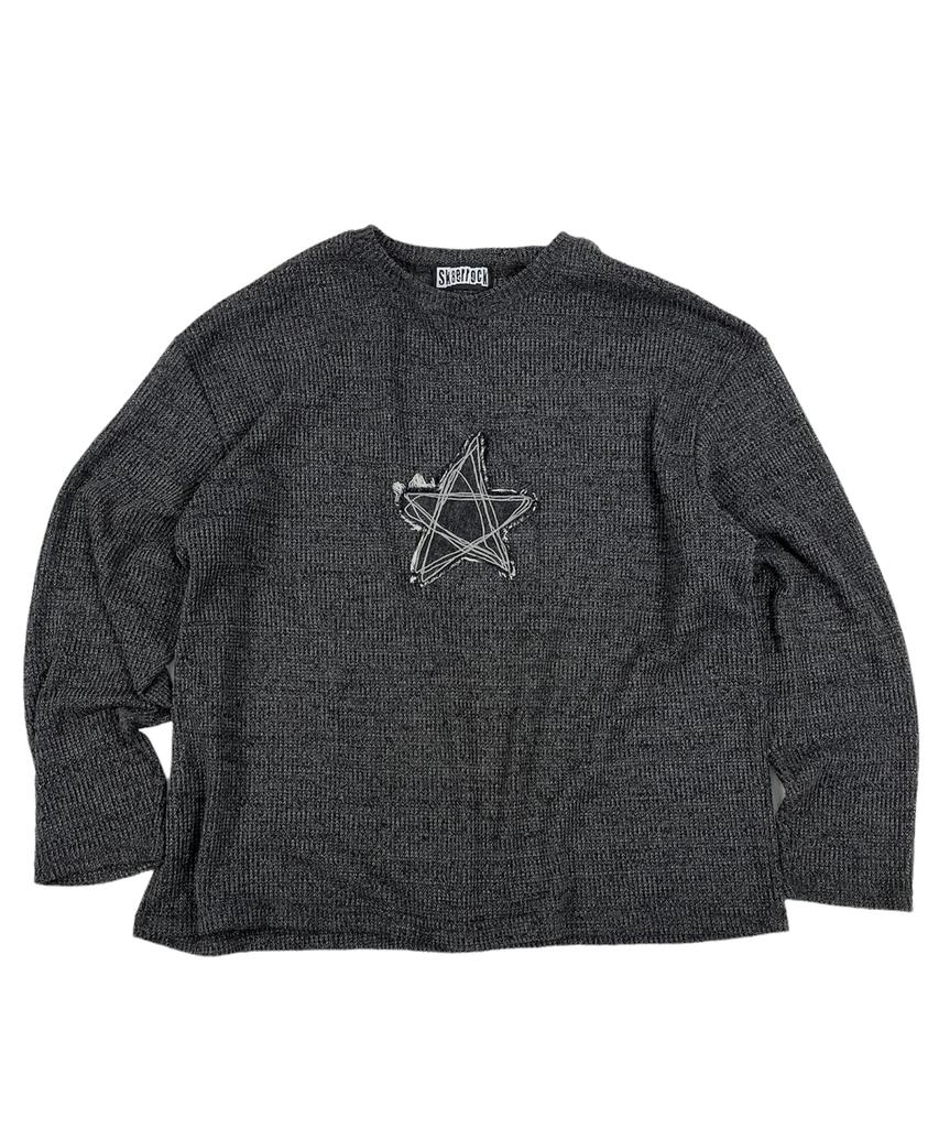 SK8ER ROCK Loose Melange Knit Star Pullover (Melange Charcoal)