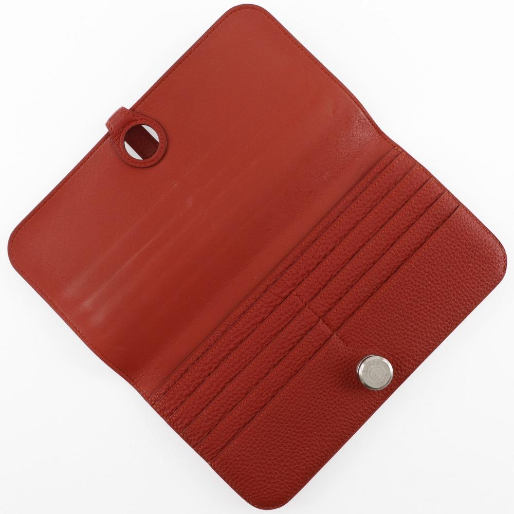 HERMES Dogon Long Purse Red Togo Women Used