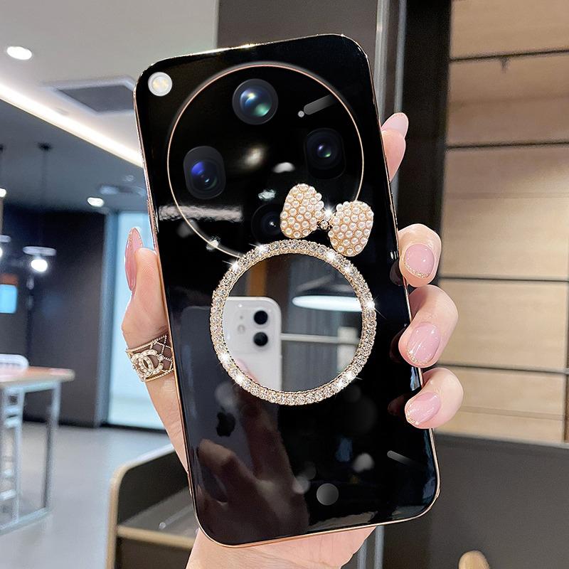 For OPPO Find X9 Ultra Case Soft Plating brick inlaid pearl butterfly makeup mirror Smooth Electroplated For OPPO Find X9S Back Cover