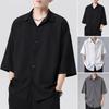 Men Spring Top Men's Casual Loose Fit Ice Silk Shirt with Turn-down Collar Half Sleeves Stylish Button-up Top for School Dating