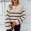 Colour-Block Striped Women's Pullover Autumn/Winter Casual Long-Sleeved Knitted Sweater