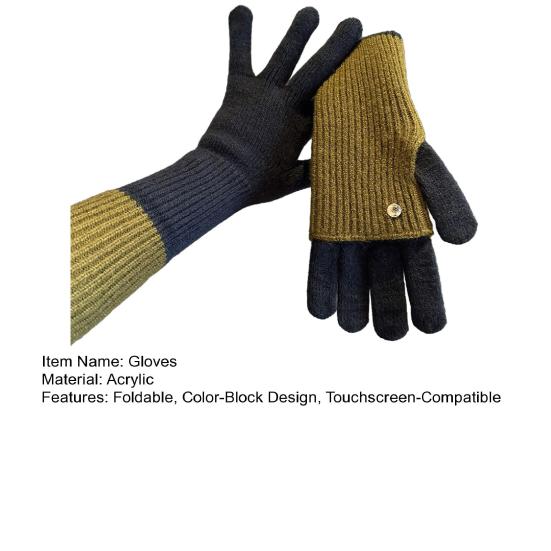 Складные вязаные перчатки двойной длины, теплые перчатки с сенсорным экраном, эластичные перчатки на запястье с цветовыми блоками, длинные перчатки для женщин и мужчин для набора текста и повседневных дел