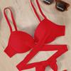 Swimsuit Women's Hard Clad Steel Split Bikini Set Retro Solid Color Hollow Out Swimwear