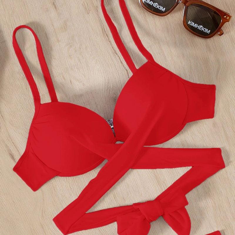 Swimsuit Women's Hard Clad Steel Split Bikini Set Retro Solid Color Hollow Out Swimwear