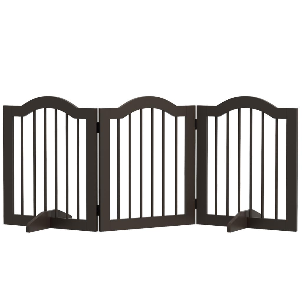 Dog Gate, 3 Panels, Foldable, Solid Wood and MDF, 154.5 x 29.5 x 61 cm, Coffee