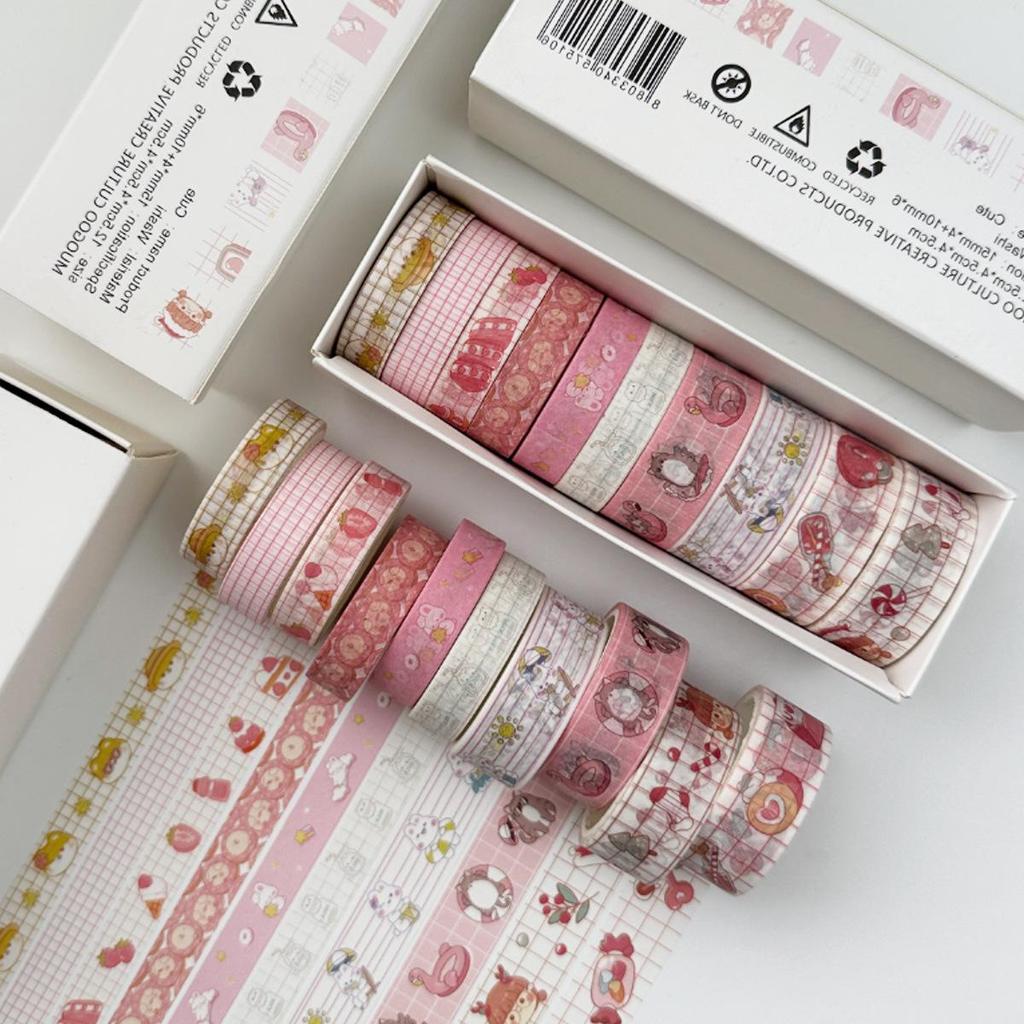 10 шт. набор лент Washi 15 мм 10 мм в стиле ретро, ​​сетка с милым узором, бумажная клейкая маскирующая лента, декоративные наклейки
