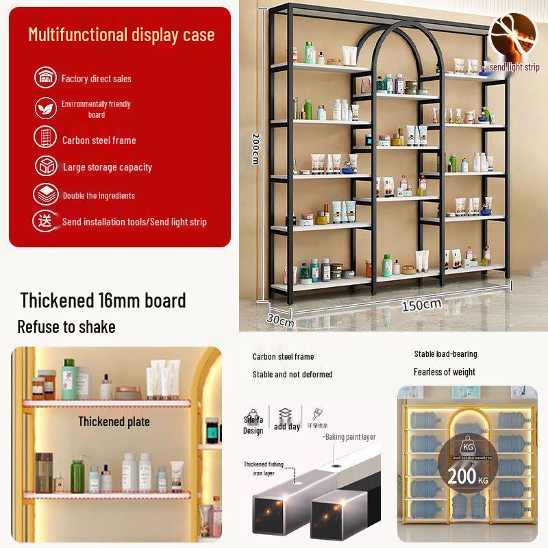 Nail Polish Display Rack: Wall-Mounted, Integrated Light, Luxury Multi-Layer Wrought Iron Shelves