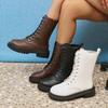 Модные ботинки на шнуровке и молнии до середины икры для женщин, осенне-зимние, однотонные, на платформе, современные, женские, на квадратном каблуке, ботильоны