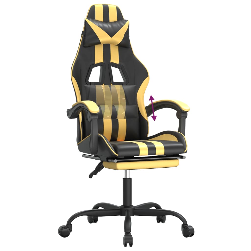 Gaming Chair with Footrest Black and Gold Artificial Leather