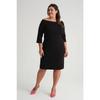 Женское черное гибкое креповое платье с воротником «Кармен» и рукавом три четверти большого размера