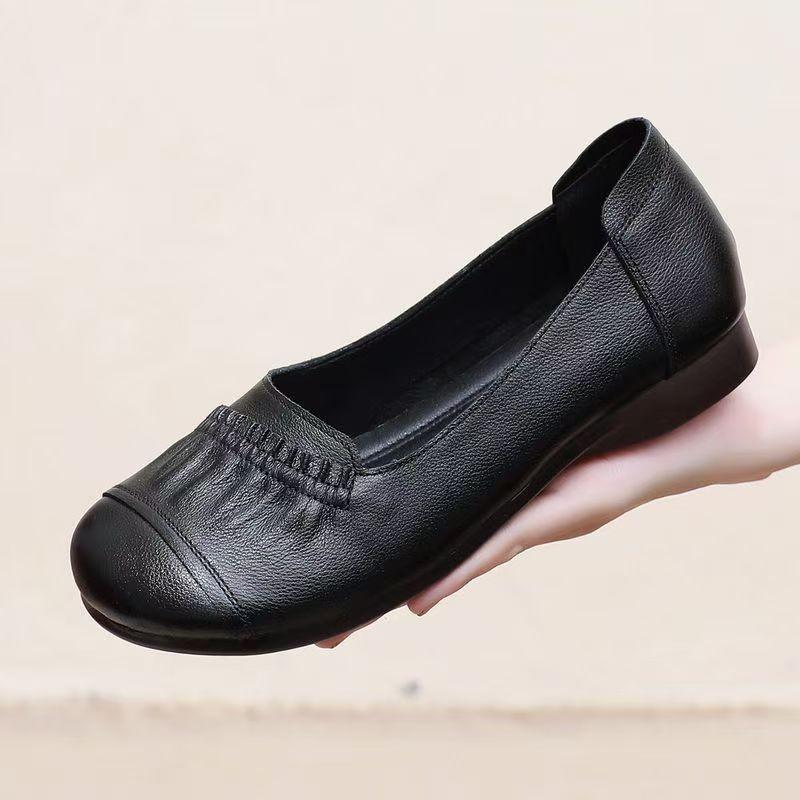 Мягкие кожаные туфли для мам на весну и осень, повседневные туфли на плоской подошве для среднего и пожилого возраста, легкие и универсальные, нескользящие, из говяжьих сухожилий, поэтому