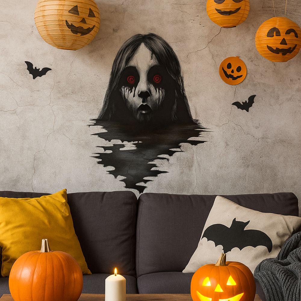 Fun Self-Adhesive Halloween Wall Decals Thriller Realistic Ghost Stickers Removable Wall Clings Party Layout