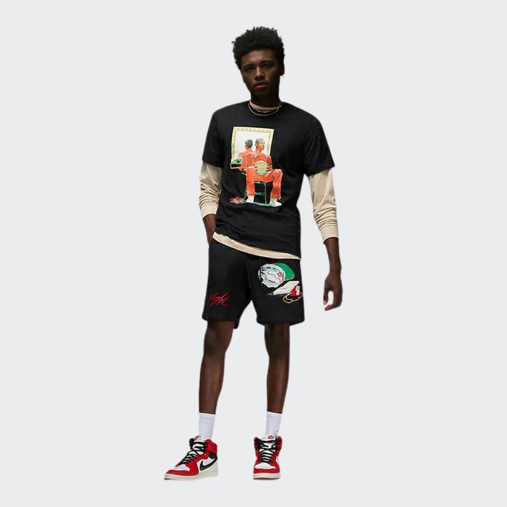 Jordan Graphic Print Crew Neck T-Shirt Men Tops Black DQ7381-010