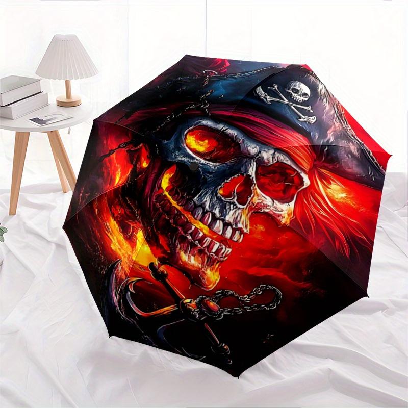 1pc A Fiery Pirate's Curse Fully Automatic Folding Portable Umbrella, 8 Iron Frames, Three-Fold Design, Suitable for All Seasons, Suitable for Ou