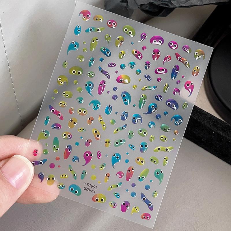 1 шт. Многоразовые желейные мультяшные наклейки для глаз и ногтей, самоклеящиеся, красочные, на тему монстров и фэнтези, пластиковый материал для DIY нейл-арта, креативные наклейки для ногтей