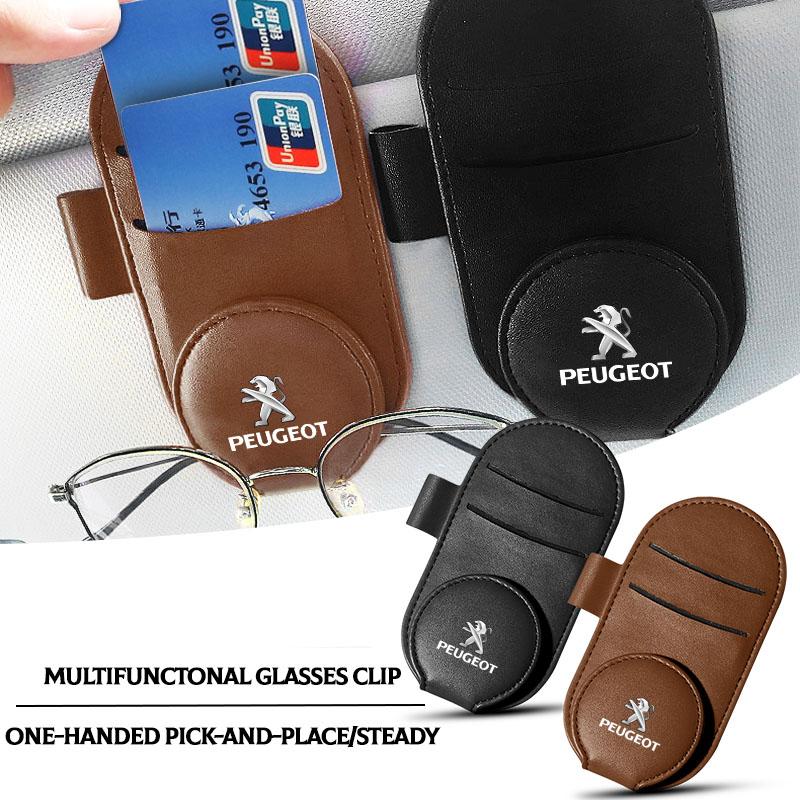 Кожаный автомобильный зажим для очков Солнцезащитный козырек Многофункциональный зажим для солнцезащитных очков Для Peugeot 308 408 508 RCZ 208 3008 2008 206 207 108 406 407 408 206 207 208 307