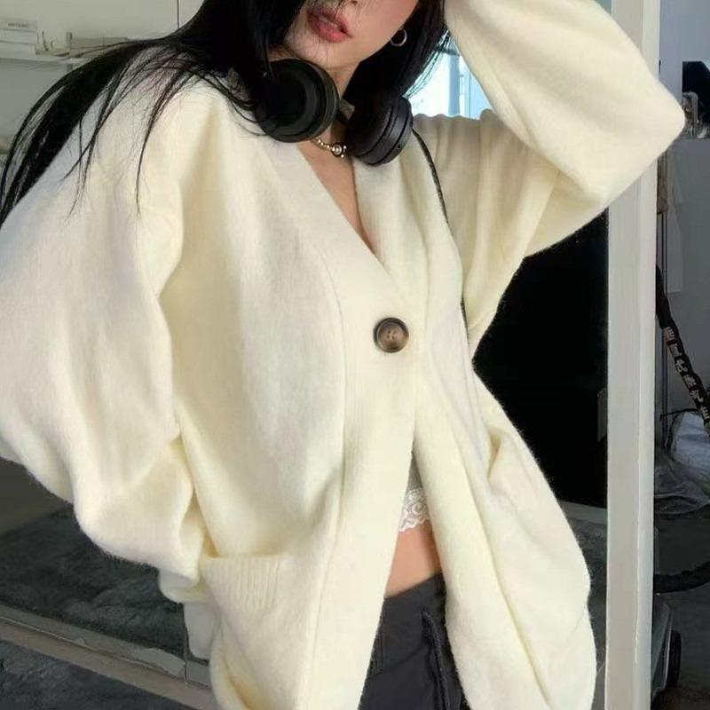 Свободный и непринужденный вязаный кардиган в корейском стиле для женской осени и зимы, новый мягкий и повседневный свитер-пальто на одной пуговице