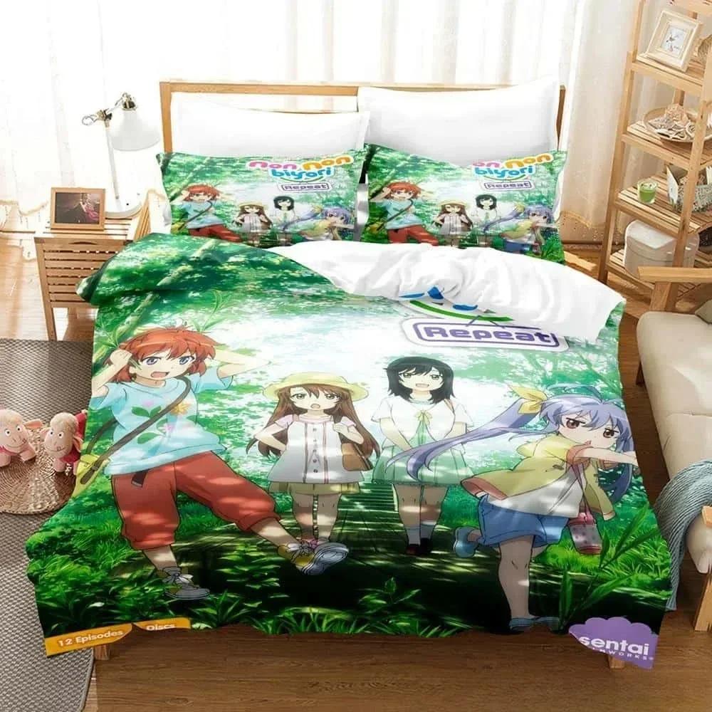 3D Печать Аниме Non non biyori Постельный Комплект Напечатанный Постельный Комплект с Наволочкой Пододеяльник для Кровати Мягкое Постельное Белье Домашний Текстиль Размер Квин Кинг