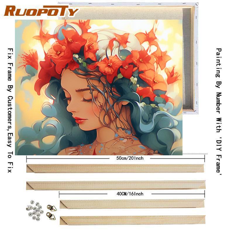 Рамка «сделай сам», картина по номерам для стартового набора, женская мультяшная фигурка, изображение по номерам для взрослых, подарок «сделай сам», 40x50 см