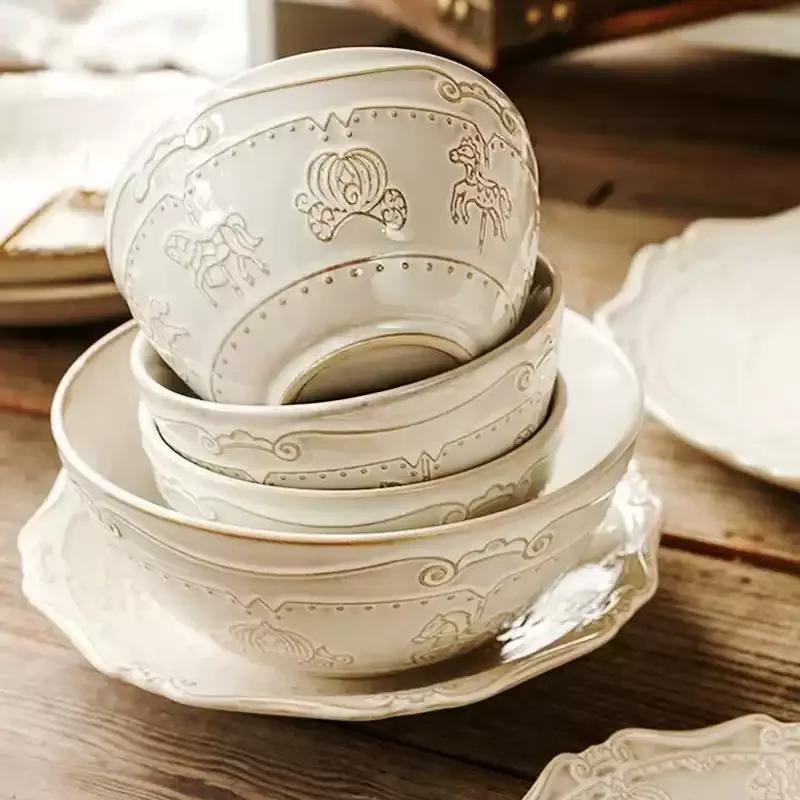 Французская ретро посуда и набор тарелок Бытовая керамическая миска Кухонные и обеденные столовые украшения Предметы домашнего обихода
