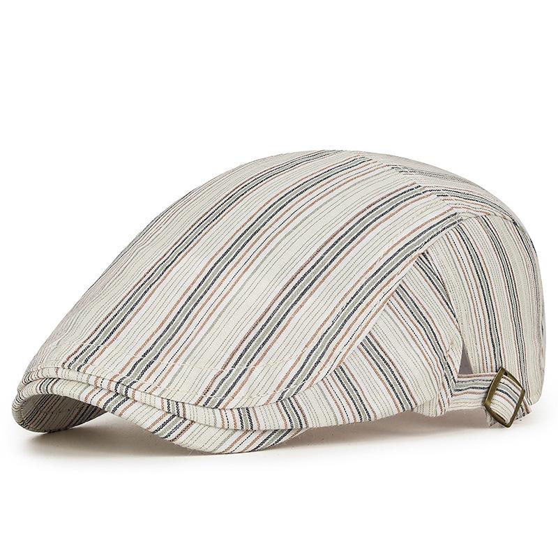 Retro Striped Beret Female British Retro Duck Tongue Forward Hat Men's Literary Young Painter Hat Stripe Lattice Berets Hats