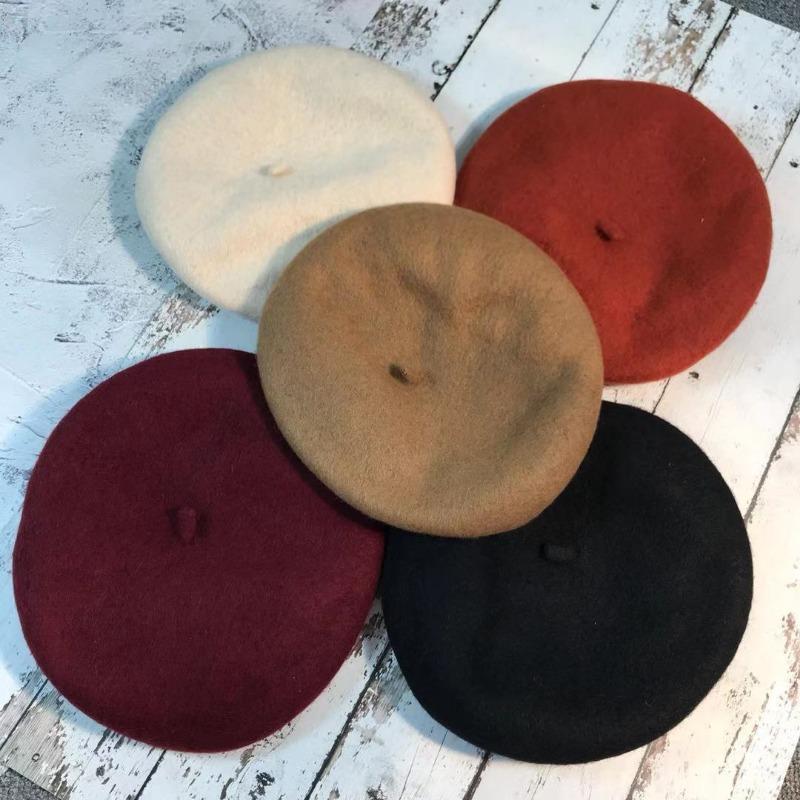 Female Beret Painter's Hat Vintage British Casual Hat Autumn and Winter Wool Bud Versatile Hat