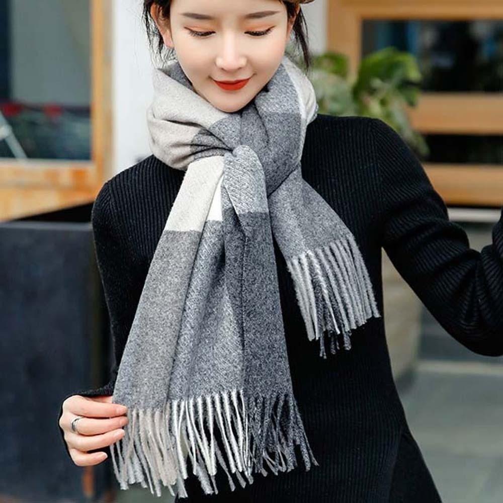 Wool Classic Plaid Scarf Soft Long Neckscarf with Tassel Large Knitted Wool Scarf Outdoor